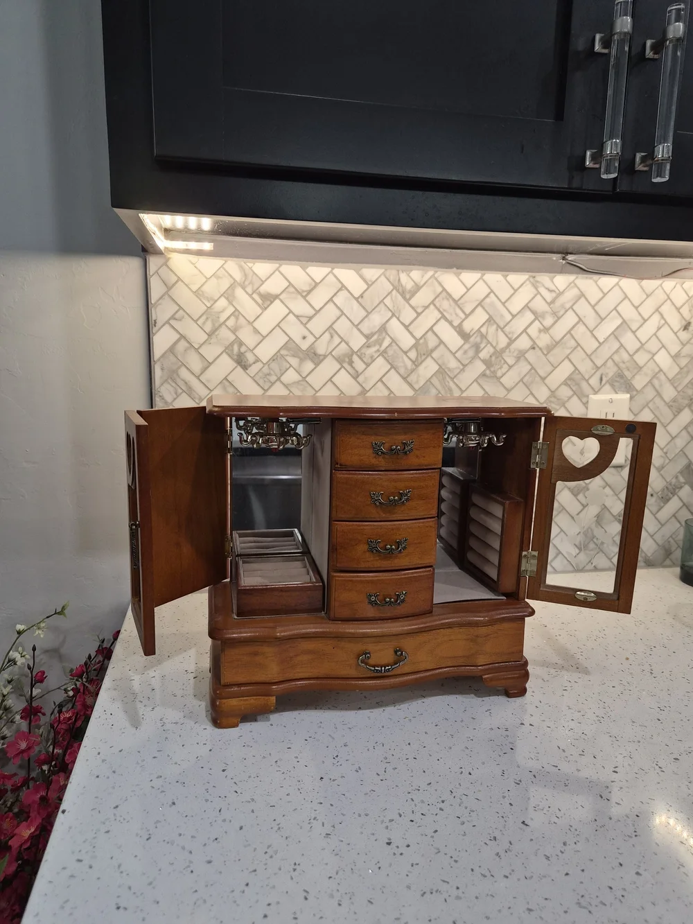 Wooden Jewelry Organizer Box in Warm Brown